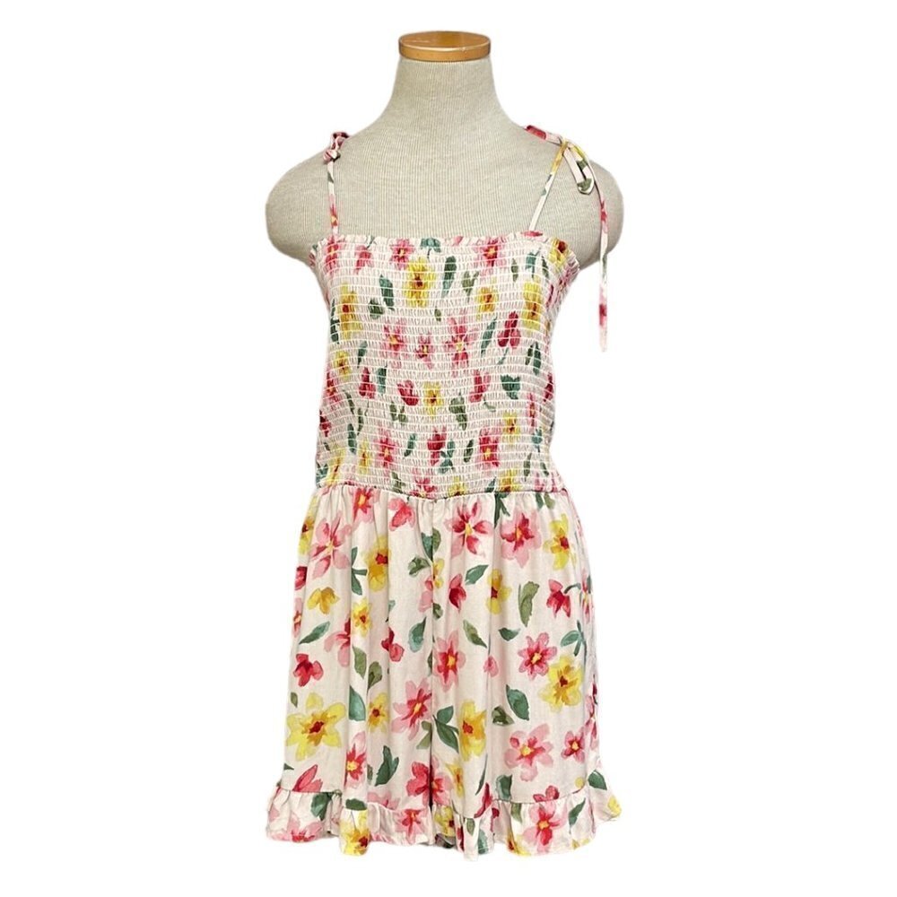 Blue B Romper Shorts NWT Floral Pink Shirred Waist Size Medium